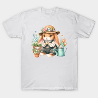 Cute Watercolor Bunny Gardener T-Shirt